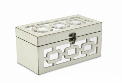 9.5" x 5" White Ovals Mirrored Wood Box