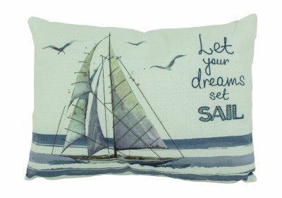 12" x 17" Blue and White "Let Your Dreams Set Sail" Sailboat Pillow