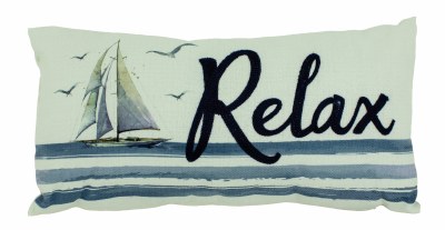 9" x 17" Blue and White "Relax" Sailboat Pillow