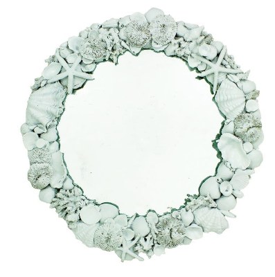 26" Round White Polyresin Shells Wall Mirror