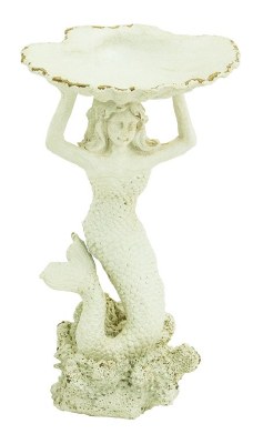 7" Antiqued White Polyresin Mermaid Holding Shell