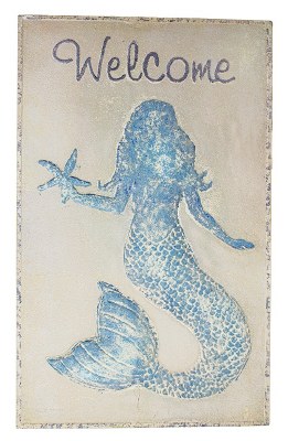 39" x 24" Distressed Blue and White Mermaid "Welcome" Plaque