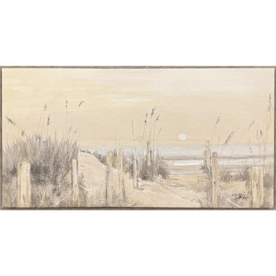 15" x 29" White Moon Over Ocean Framed Coastal Canvas