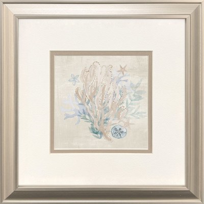 12" Sq Beige Coral Framed Coastal Print