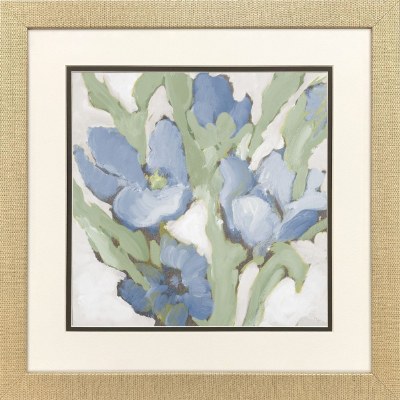 18" Sq Light Blue Flowers Framed Print