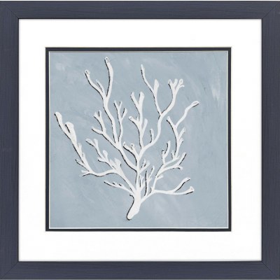 18" Sq Angled Coral on Blue Framed Coastal Print