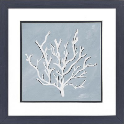 18" Sq Straight Coral on Blue Framed Coastal Print
