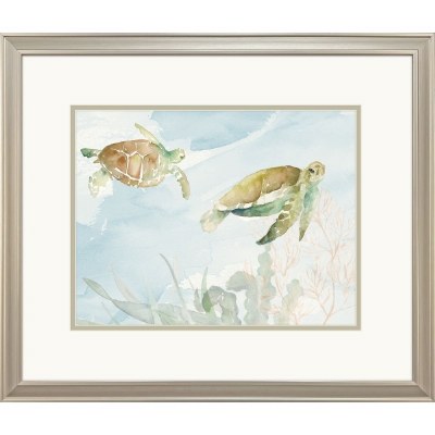 18" x 21" Two Brown Turtles Turtle Framed Coastal Print