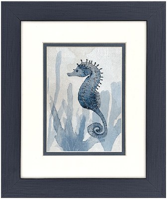 12" x 10" Under Tail Blue Seahorse Framed Coastal Print
