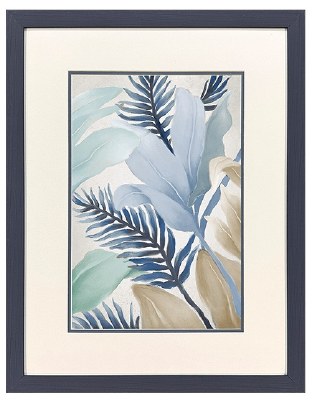 26" x 20" Dark Blue Fronds Framed Print