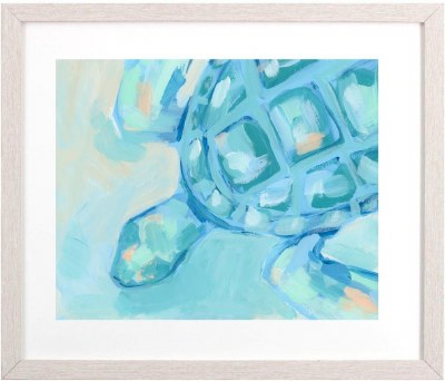 20" x 25" Blue and Green Turtle Top Framed Coastal Print