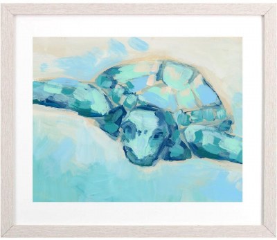 20" x 25" Blue and Green Turtle Face Framed Coastal Print