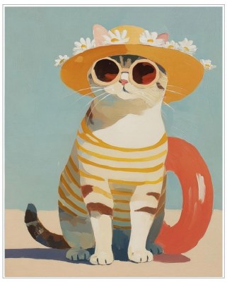 25" x 19" Beach Cat Framed Canvas