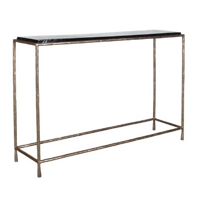 43" Antiqued Brass Legs Glass Top Console