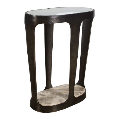 20" Oval Glass and Bronze Marble End Table