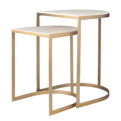 Set of Two 17" Gold Travertine Nesting Tbales