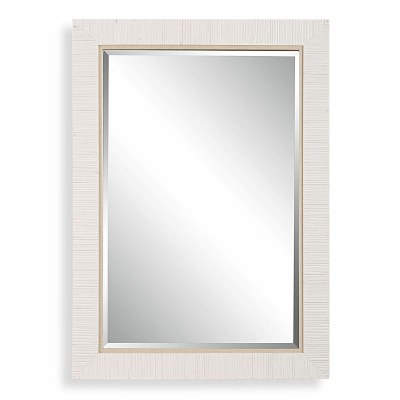 35" x 25" White Rattan Wrap Wall Mirror