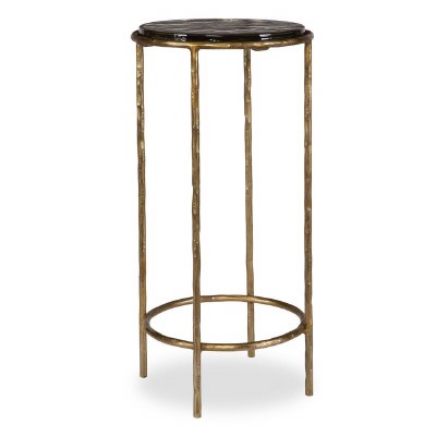12" Round Antiqued Gold Glass Top Table