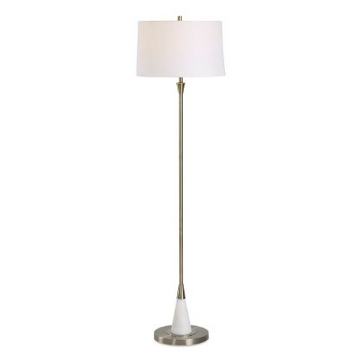 63" Antiqued Brass and White Marble Floor Lamp