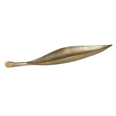43" Antiqued Brass Thin Leaf Metal Dish