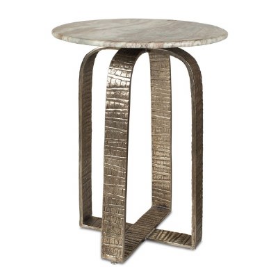 18" Round Beige Marble Antiqued Gold Base End Table