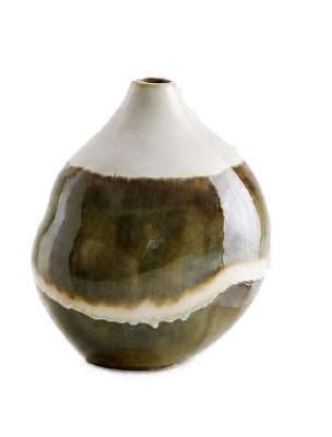 10" Green and White Drip Ceramic Vase