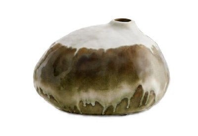 6" Green and White Drip Ceramic Vase