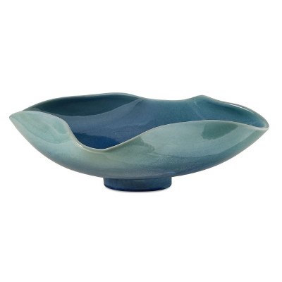 14" Sq Two-Tone Blue Ceramic Bowl