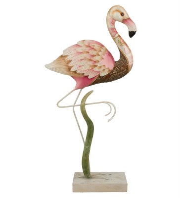 17" Pink Capiz Flamingo Sculpture on Wood Base