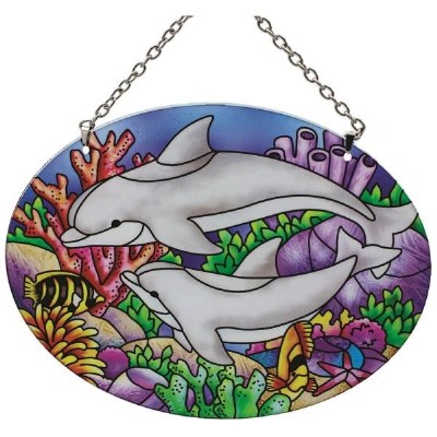 7" Oval Two Dolphins Sun Catcher