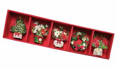 Set of Five Christmas Floral Magnets