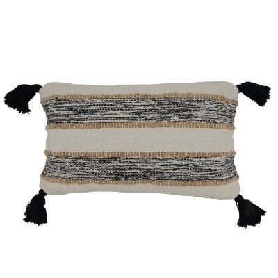12" x 20" Black and Natural Stripe Pillow