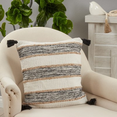20" Sq Black and Natural Stripe Pillow