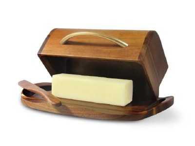 9" Wood Butterie Flip Top Butter Dish With Spreader