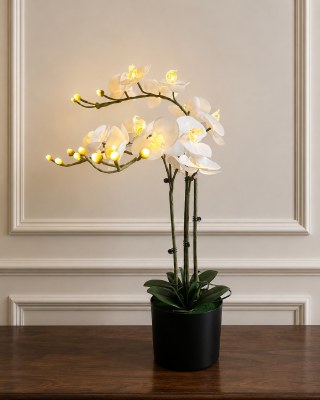 30" LED Faux White Potted Orchid