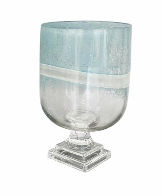 8.7" Light Blue Clear Pedestal Glass Vase