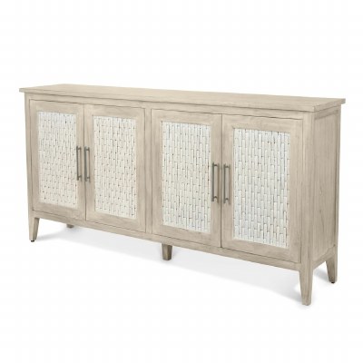 72" Whitewash Four White Woven Doors Credenza