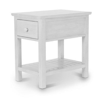 16" Distressed White One Drawer and One Shelf End Table