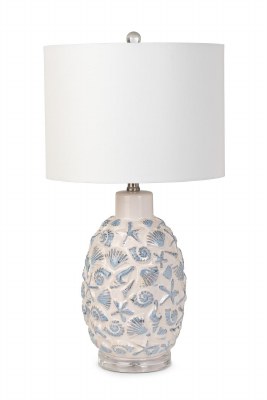 26" White and Blue Shells Ceramic Table Lamp