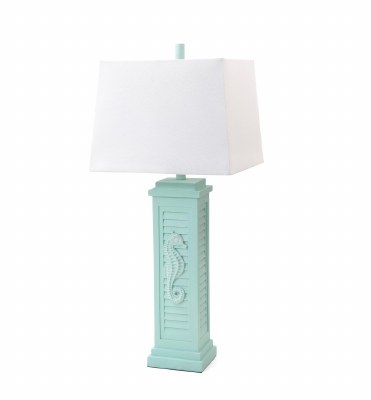 32" Teal Seahorse Shutter Polyresin Table Lamp