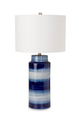 30" Navy and White Stripe Ceramic Table Lamp