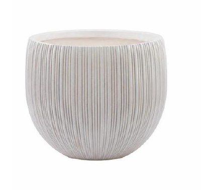 11" Cream Ribbed Polyresin Pot