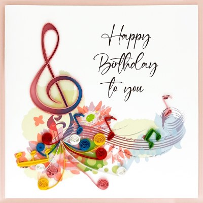 6" Sq "Happy Birthday To You" Treble Clef Quilling Card