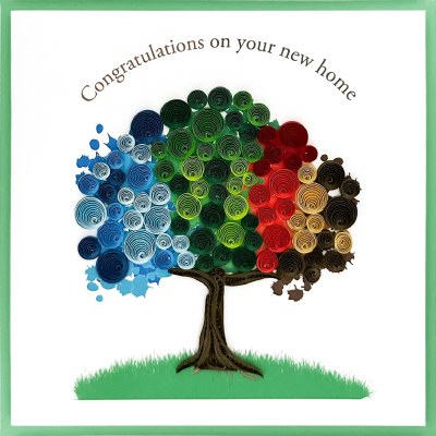 6" Sq "Congratulations on Your New Home" Multicolor Tree Quilling Card