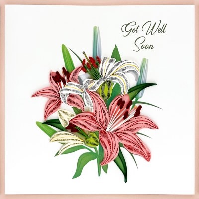6" Sq "Get Well Soon" Lilies Quilling Card