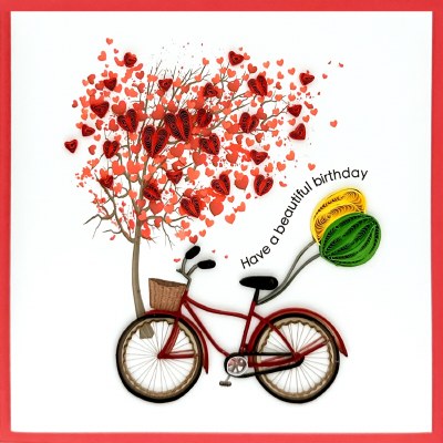 6" Sq "Have A Beautiful Birthday" Bike Quilling Card