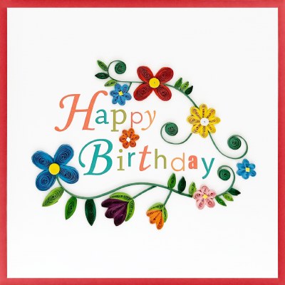 6" Sq "Happy Birthday" Floral Quilling Card