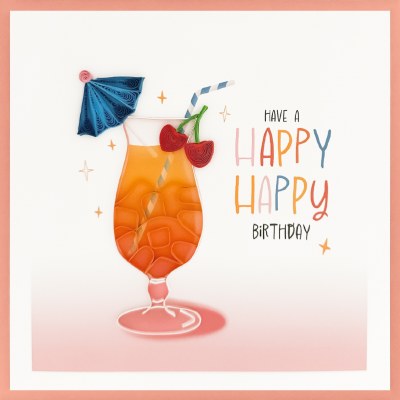 6" Sq "Have a Happy Happy Birthday" Tropical Drink Quilling Card