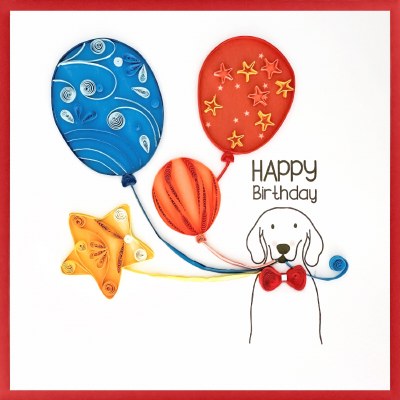 6" Sq "Happy Birthday" Dog With Balloons Quilling Card