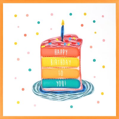 6" Sq "Happy Birthday To You!" Multicolor Cake Slice Quilling Card